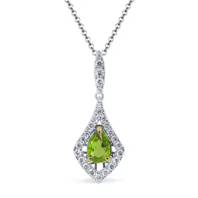 0.85Ct Peridot 16"pendant Necklace In 14K White And Yellow Gold