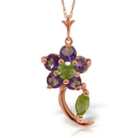 0.87 Carat 14K Solid Rose Gold Flower Stem Amethyst Peridot Necklace