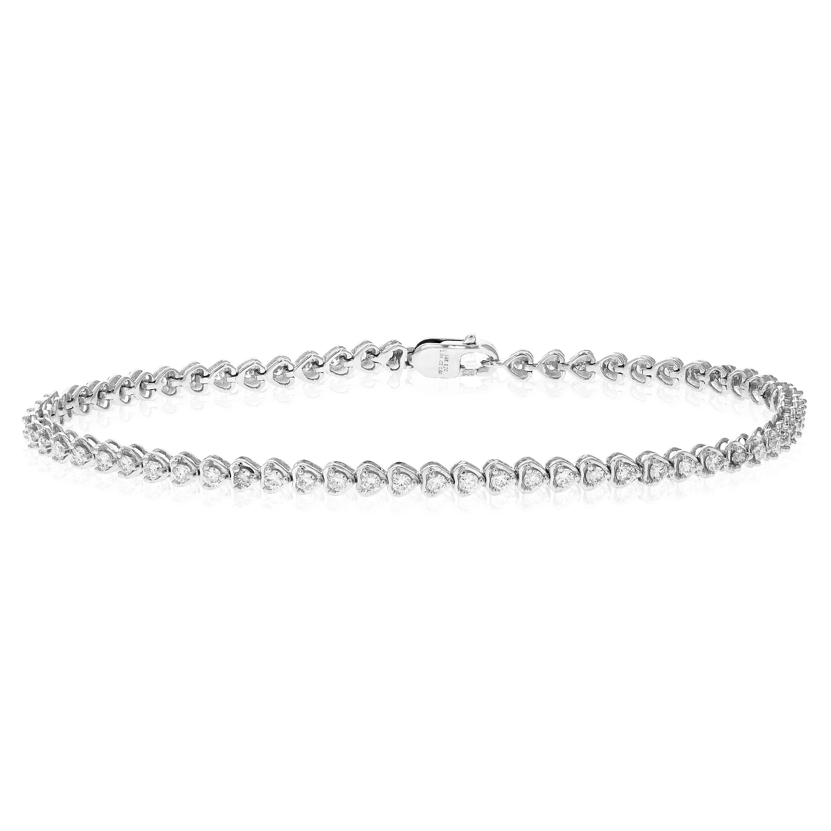 1 cttw 62 Stones Round Diamond Bracelet 14K White Gold Prong Set 7 Inch