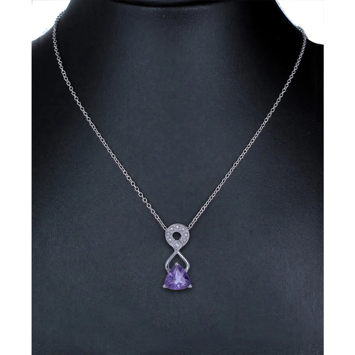 1 cttw Purple Amethyst Pendant Necklace .925 Sterling Silver 7 MM Trillion