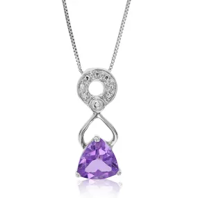 1 cttw Purple Amethyst Pendant Necklace .925 Sterling Silver 7 MM Trillion