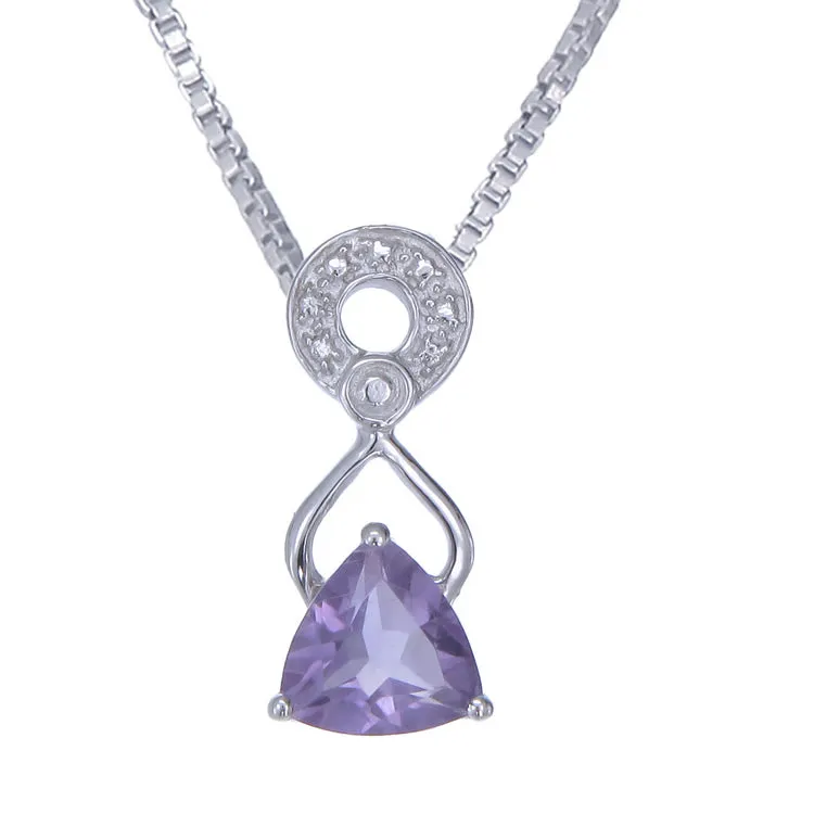 1 cttw Purple Amethyst Pendant Necklace .925 Sterling Silver 7 MM Trillion