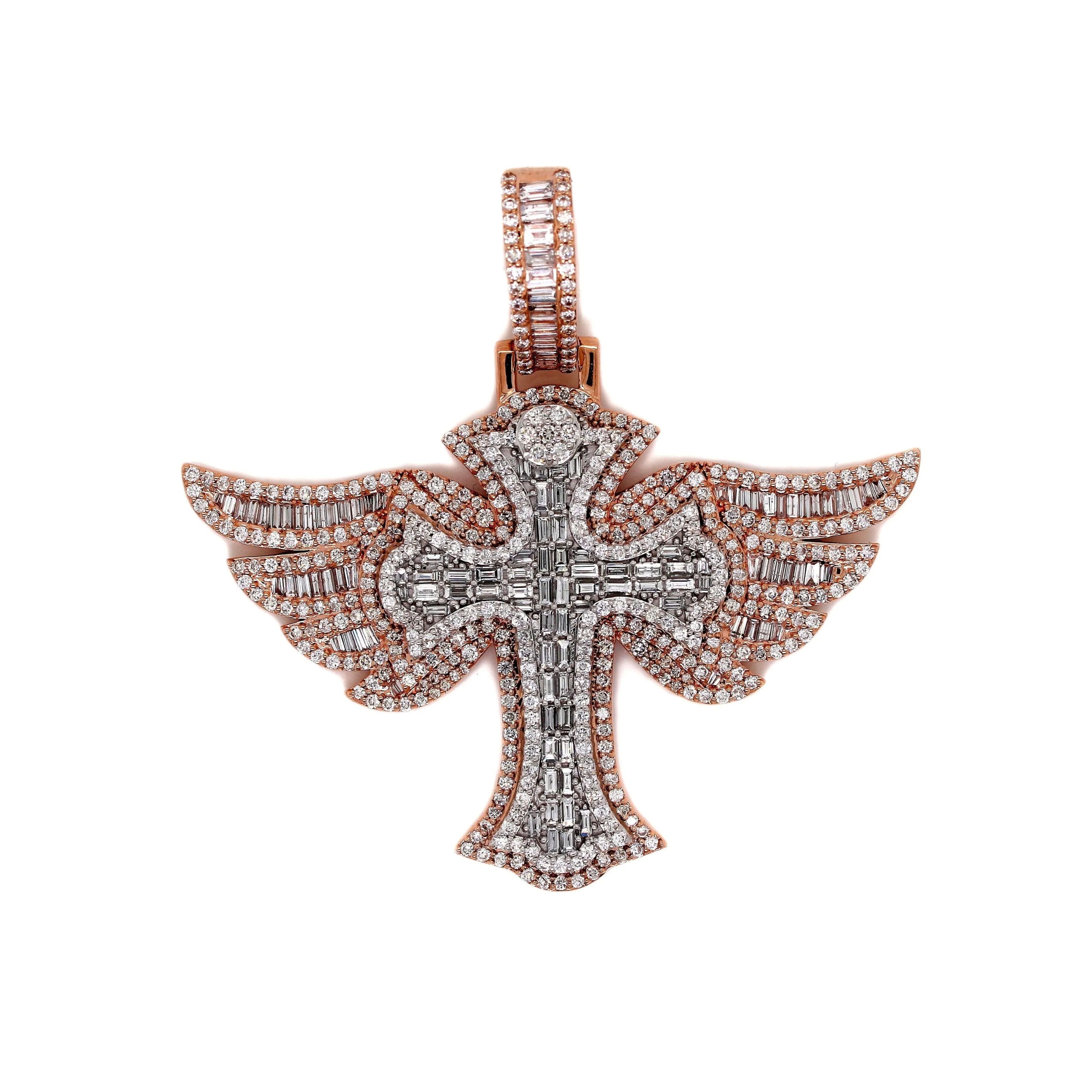 10K Rose & White Gold Gothic Diamond Cross Pendant 3.77CT 1.99"