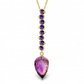 11.05 Carat 14K Solid Yellow Gold Necklace Pointy Briolette Drop Amethyst