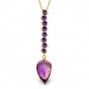 11.05 Carat 14K Solid Yellow Gold Necklace Pointy Briolette Drop Amethyst