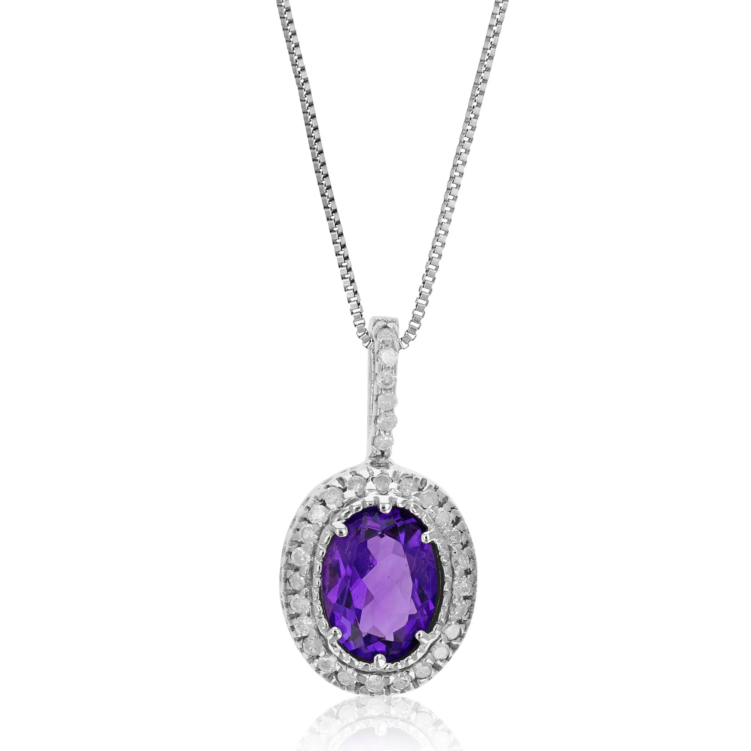 1.30 cttw Amethyst and Diamond Pendant in 14K White Gold With 18" Chain