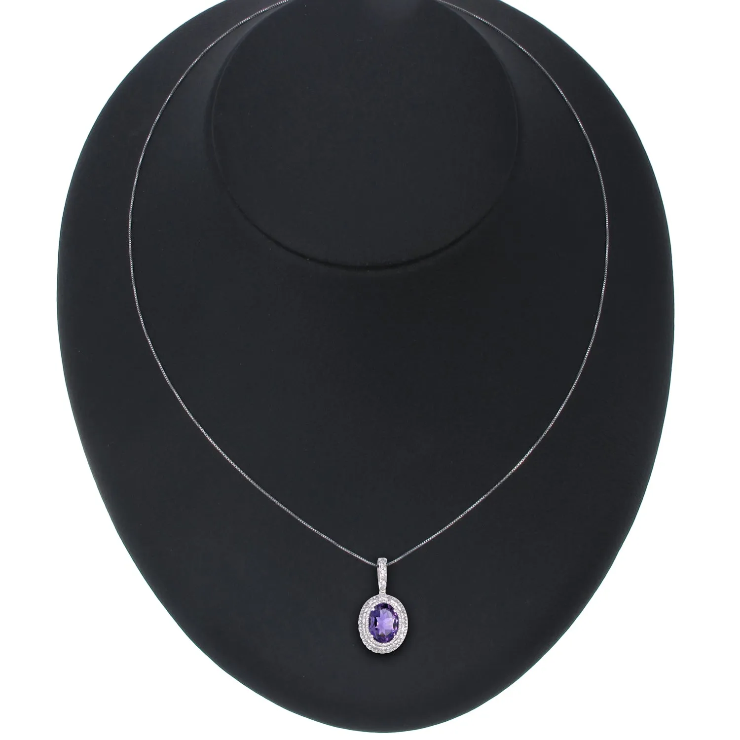 1.30 cttw Amethyst and Diamond Pendant in 14K White Gold With 18" Chain