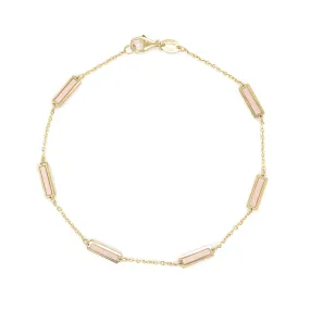 14k Gold & Light Pink Bar Station Bracelet