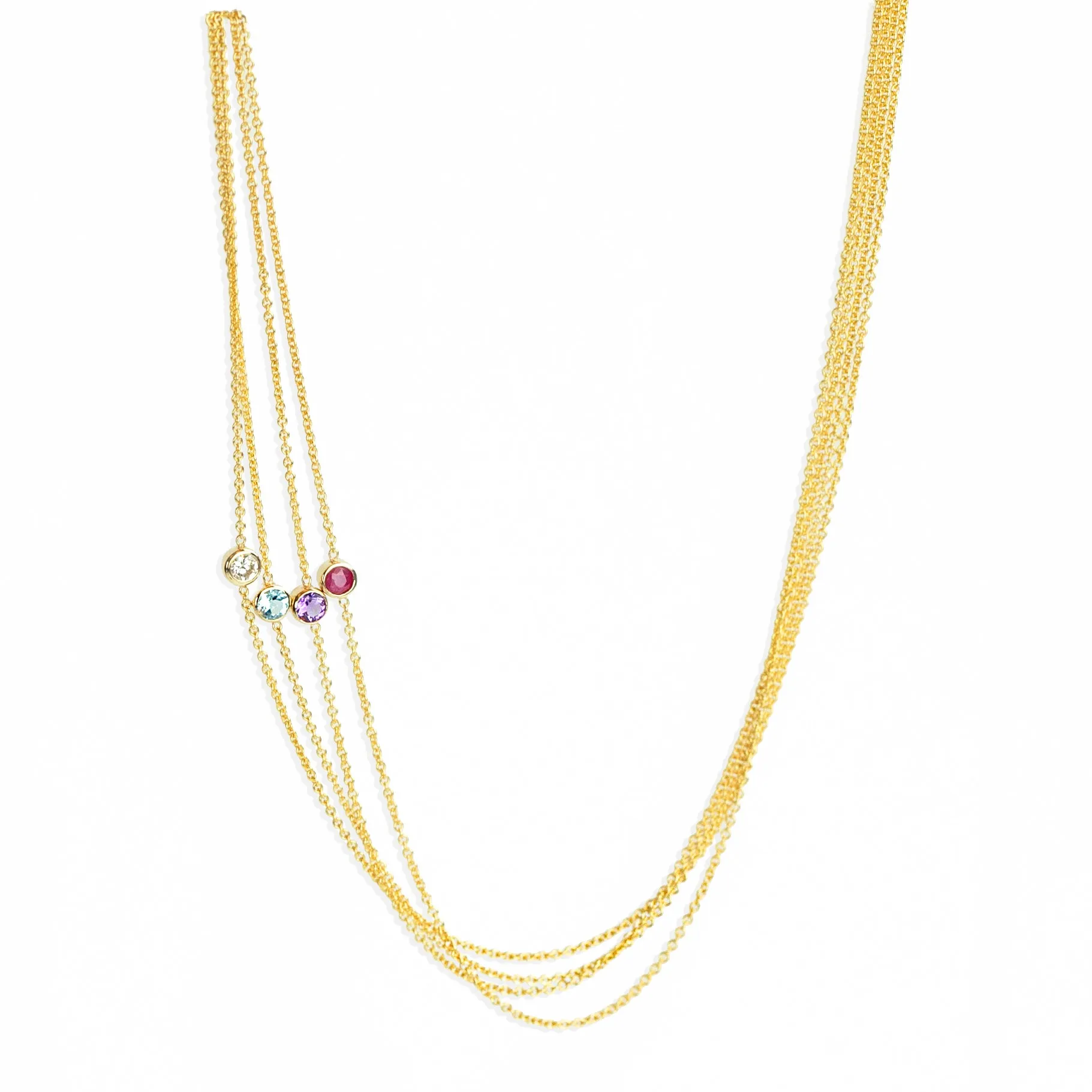 14K Gold Asymmetrical Birthstone Necklace - Peridot (August)