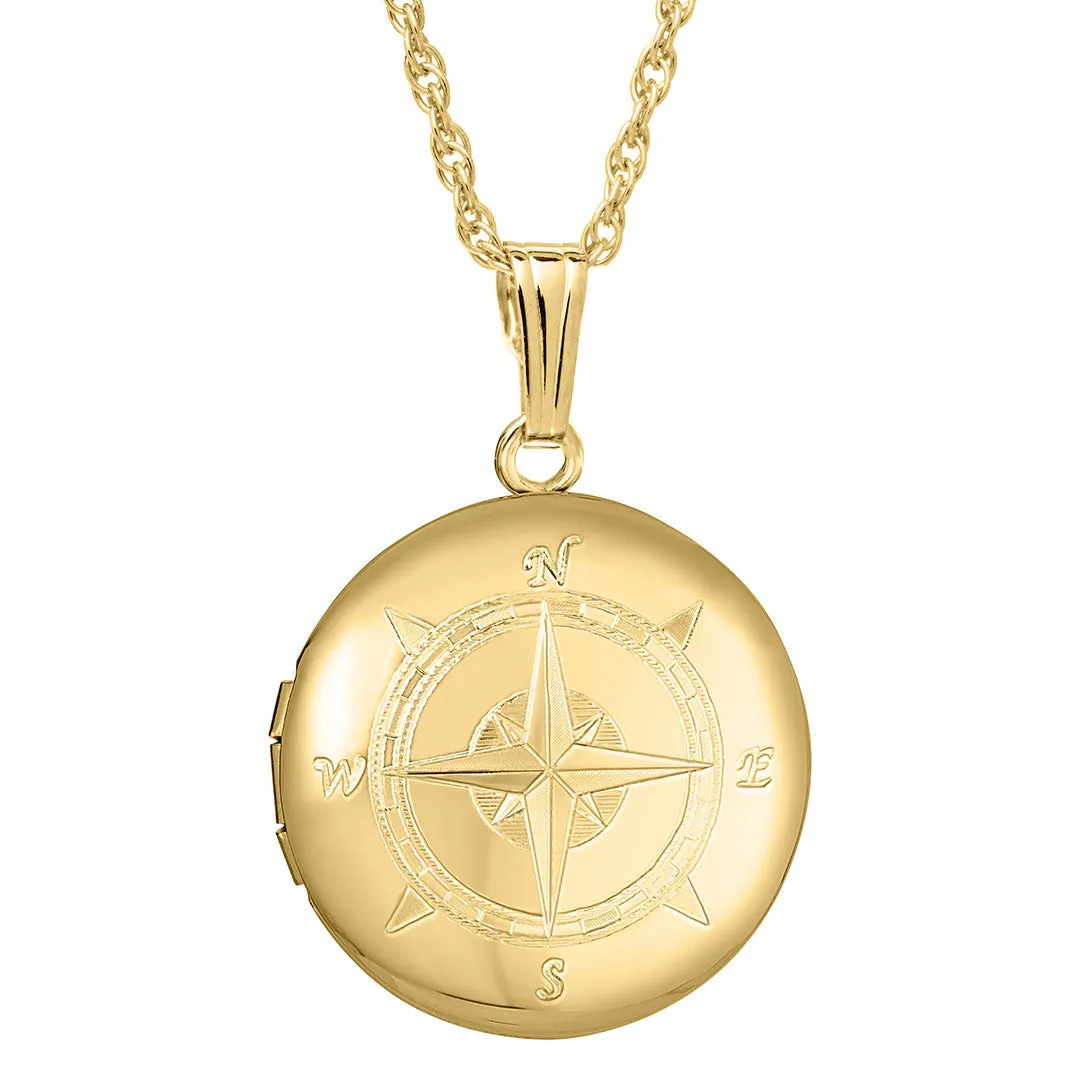 14K Gold Filled 23mm Round Compass Locket Necklace