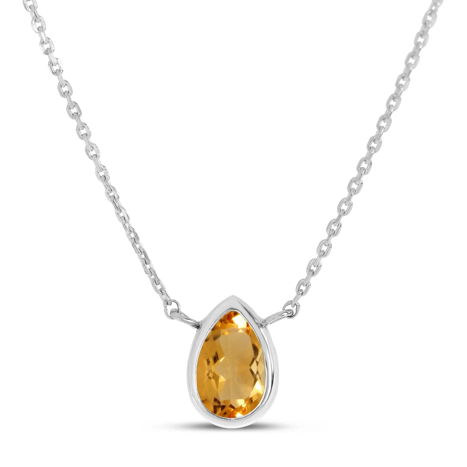 14K Gold Pear Citrine Birthstone Necklace