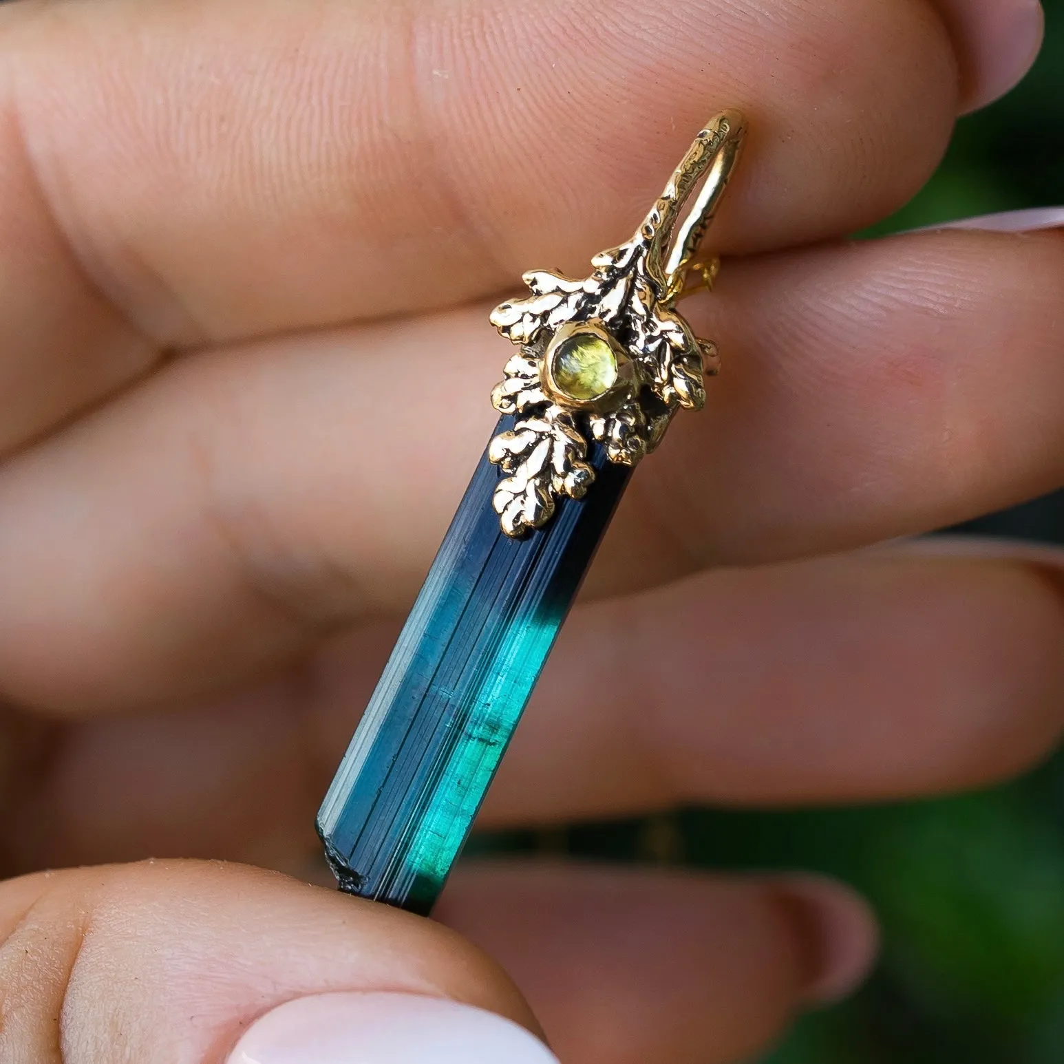 14k Gold Tourmaline Crystal Fairy Pendant