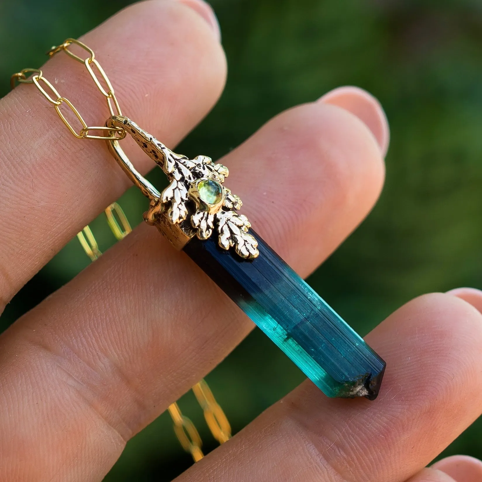 14k Gold Tourmaline Crystal Fairy Pendant