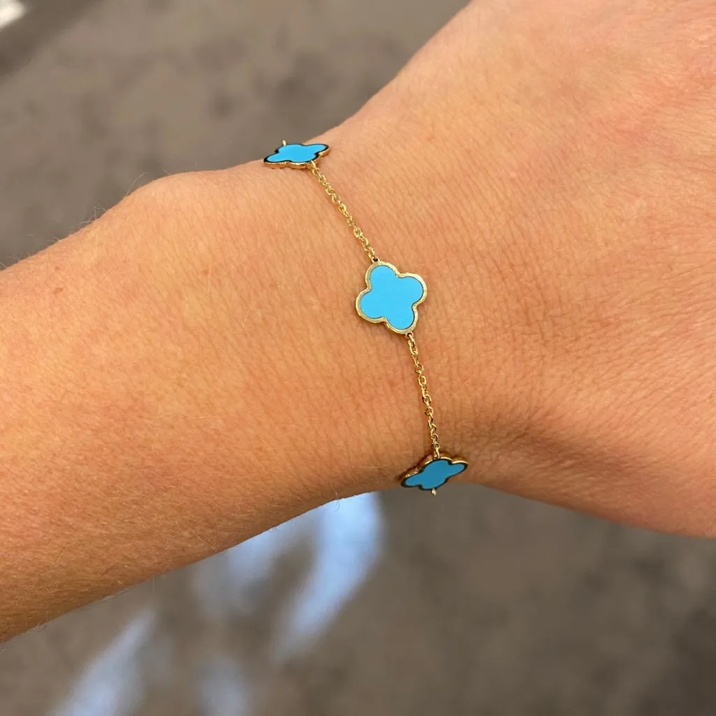 14K GOLD TURQUOISE LARGE MEGAN CLOVER BRACELET