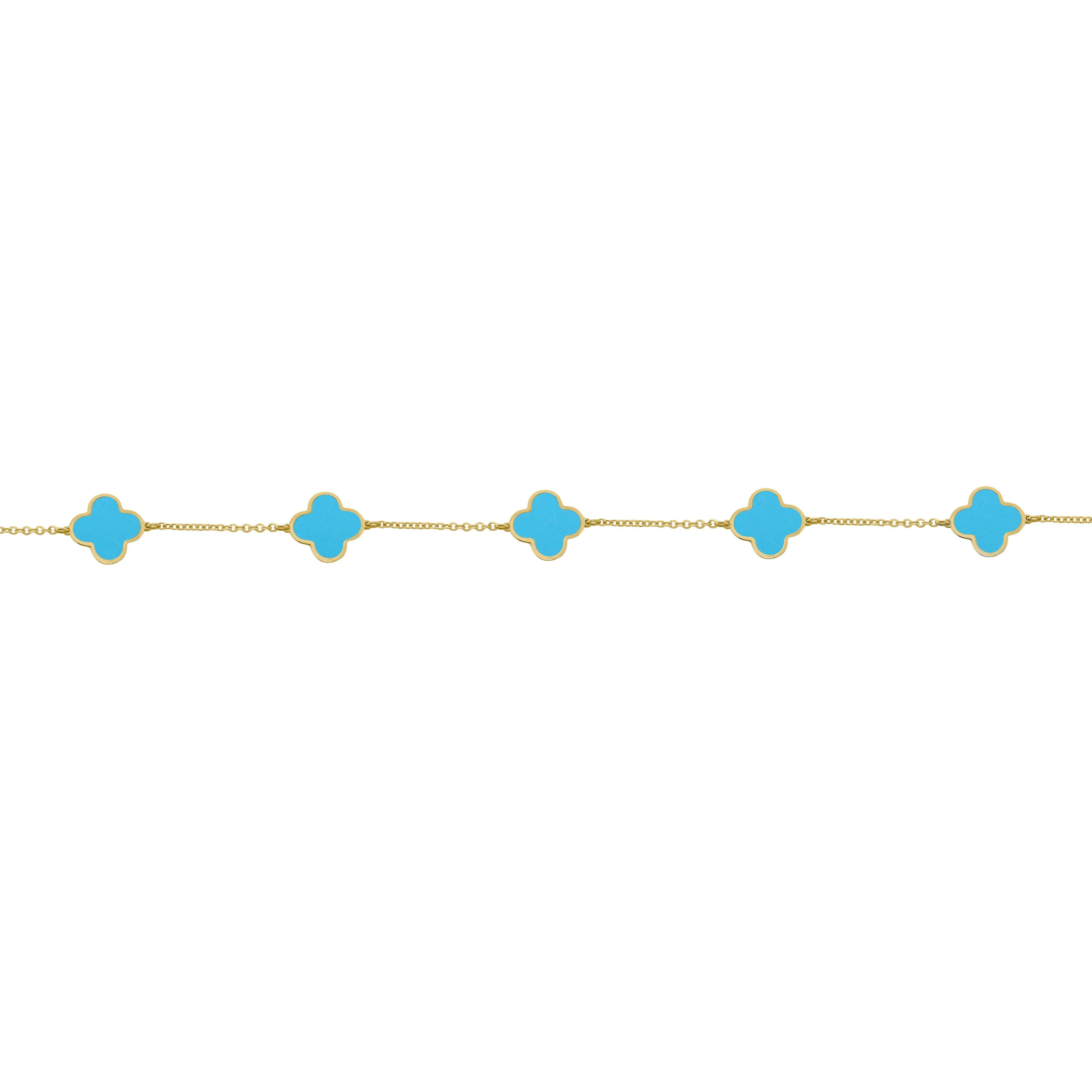 14K GOLD TURQUOISE LARGE MEGAN CLOVER BRACELET