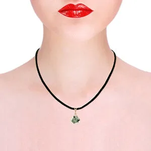 14K Solid Rose Gold & Leather Diamond & Green Amethyst Necklace