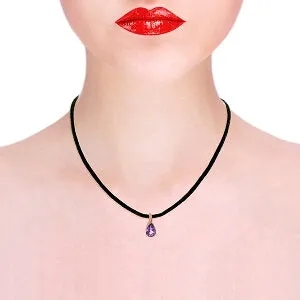 14K Solid Rose Gold & Leather Necklace w/ Natural Amethyst