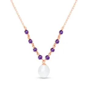 14K Solid Rose Gold Necklace w/ Natural Amethysts & Pearl