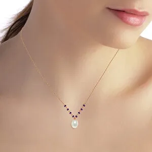 14K Solid Rose Gold Necklace w/ Natural Amethysts & Pearl