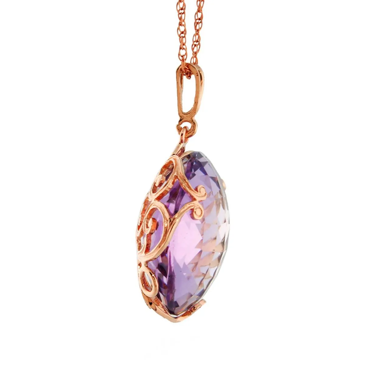 14K Solid Rose Gold Round Amethyst Necklace Jewelry