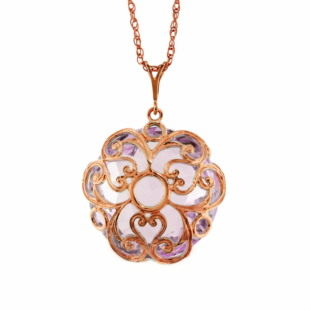 14K Solid Rose Gold Round Amethyst Necklace Jewelry