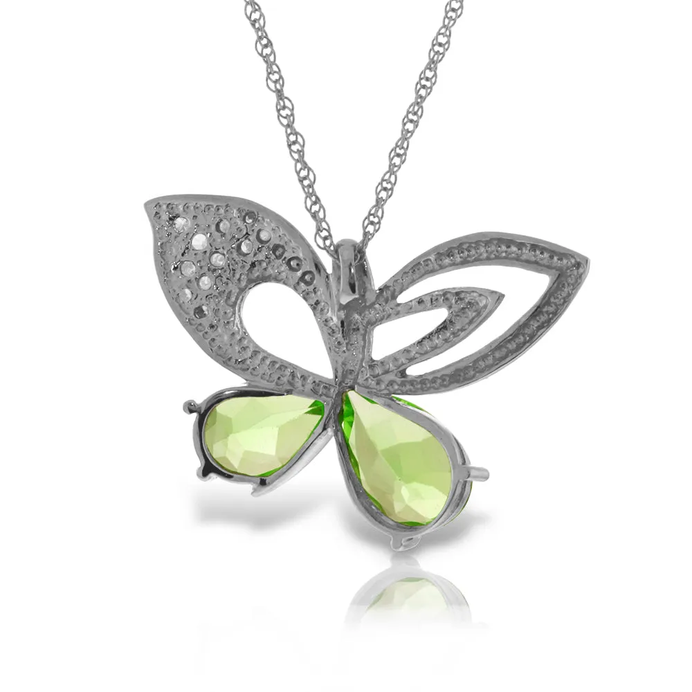 14K Solid White Gold Butterfly Necklace w/ Natural Diamonds & Peridots