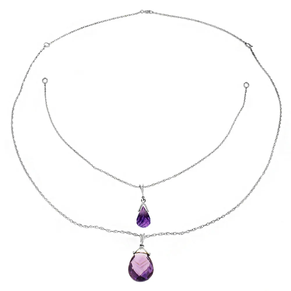 14K Solid White Gold Front And Back Drop Necklace w/ Briolette Amethysts