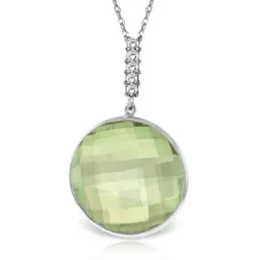 14K Solid White Gold Necklace w/ Diamonds & Checkerboard Cut Green Amethyst