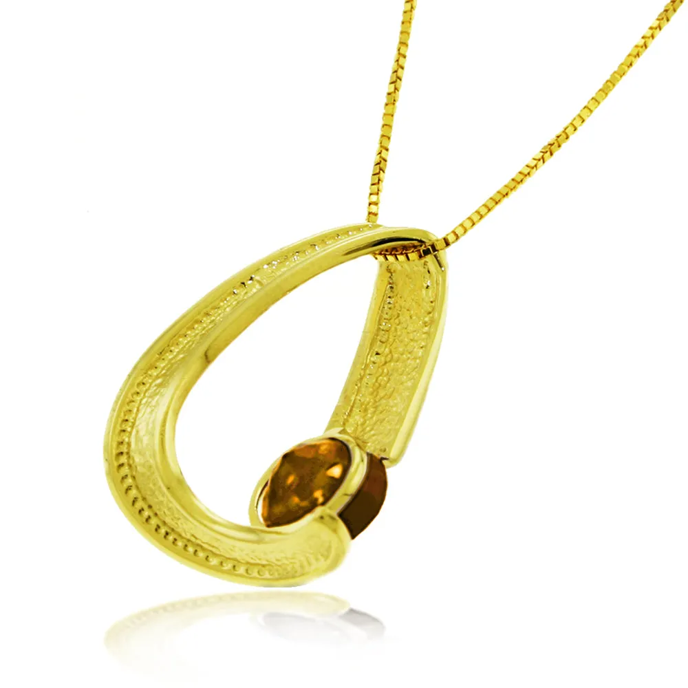 14K Solid Yellow Gold Modern Necklace w/ Natural Citrine