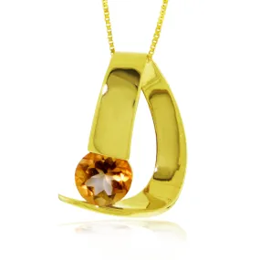 14K Solid Yellow Gold Modern Necklace w/ Natural Citrine