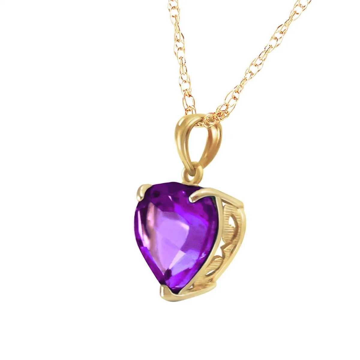 14K Solid Yellow Gold Necklace w/ Natural 10mm Heart Amethyst