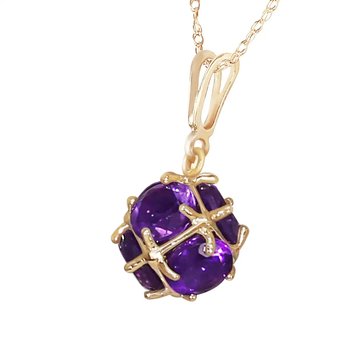 14K Solid Yellow Gold Necklace w/ Natural Amethysts