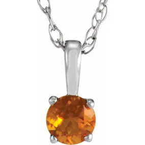 14K White 3 mm Imitation Citrine Youth Solitaire 14" Necklace