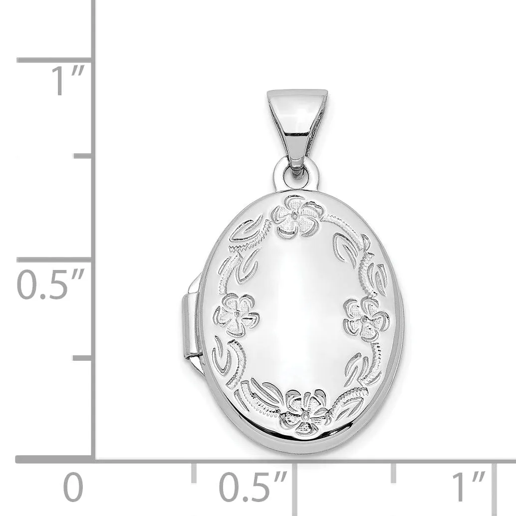 14k White Gold 17MM Oval Leaf Floral Locket