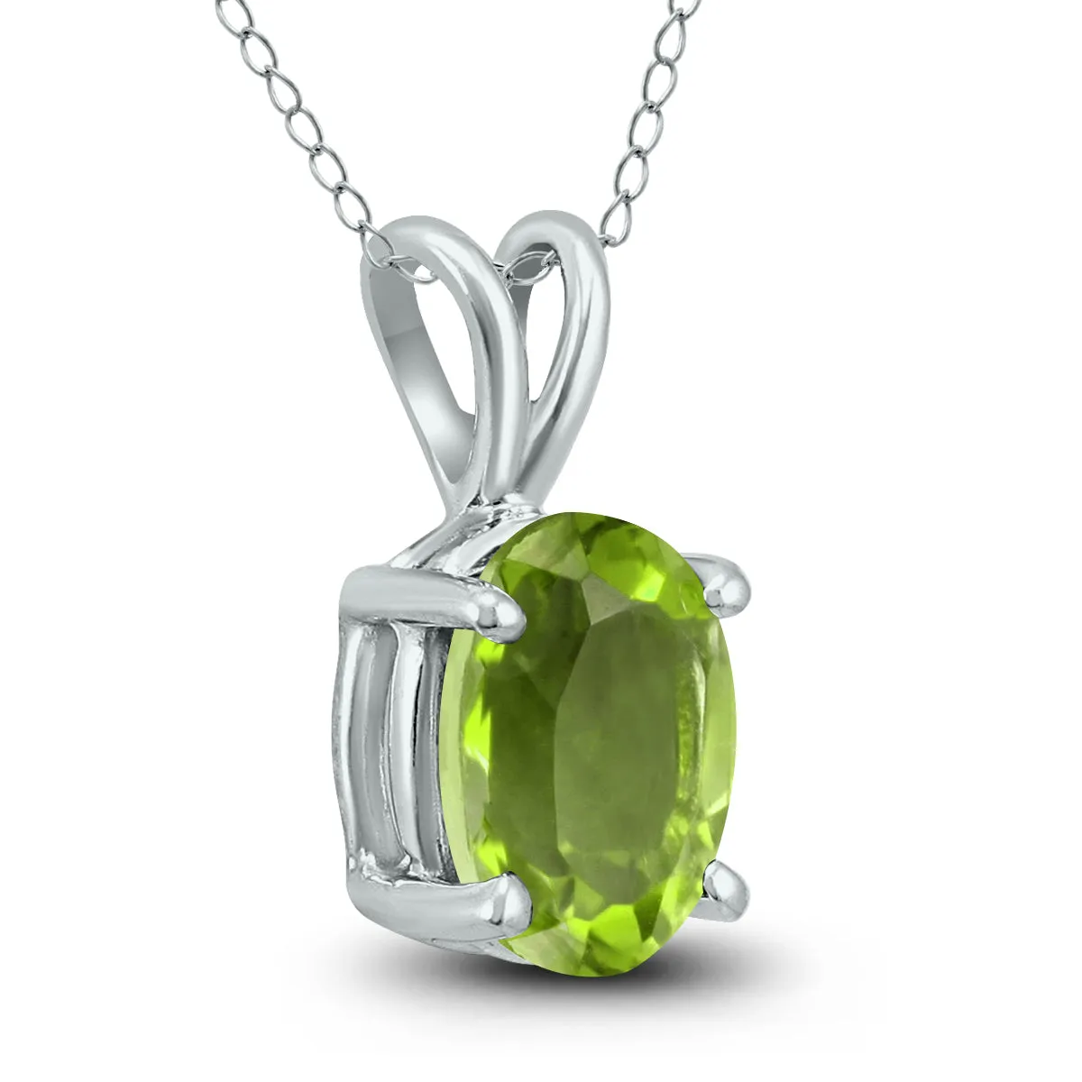 14K White Gold 6X4Mm Oval Peridot Pendant