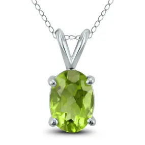 14K White Gold 6X4Mm Oval Peridot Pendant