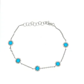 14K White Gold Turquoise And Diamond Dainty Bracelet