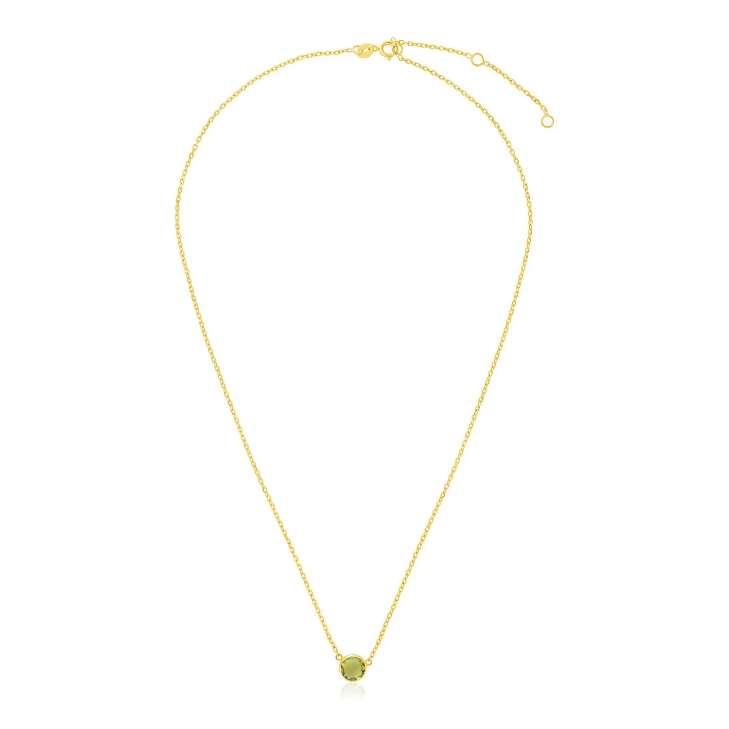 14k Yellow Gold 17 inch Necklace with Round Peridot