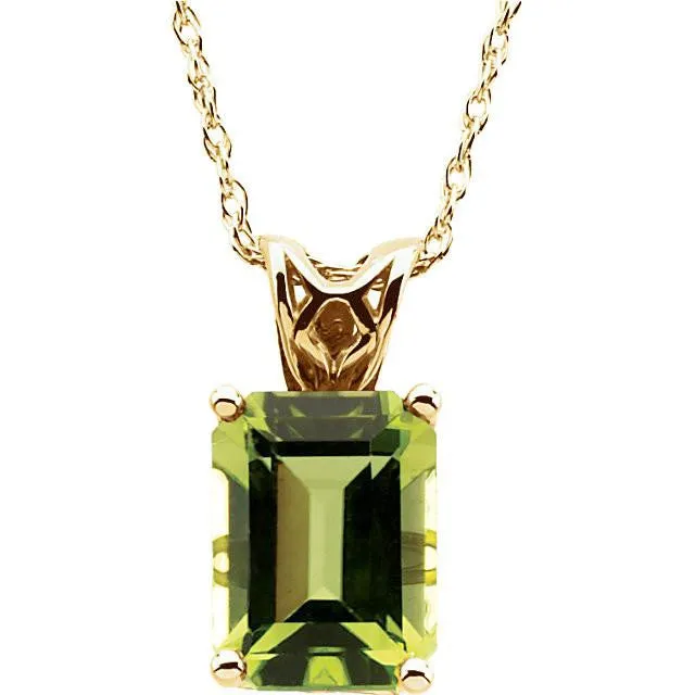 14K Yellow Gold 8x6mm Em. Cut Rectangular Peridot 18" Necklace