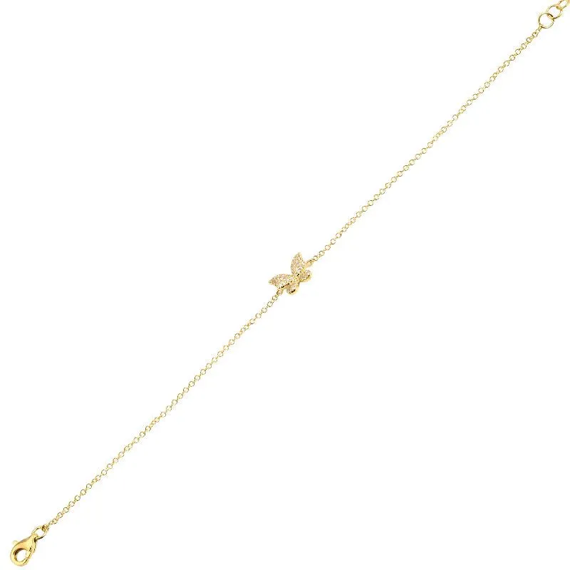 14K Yellow Gold Diamond Butterfly Bracelet