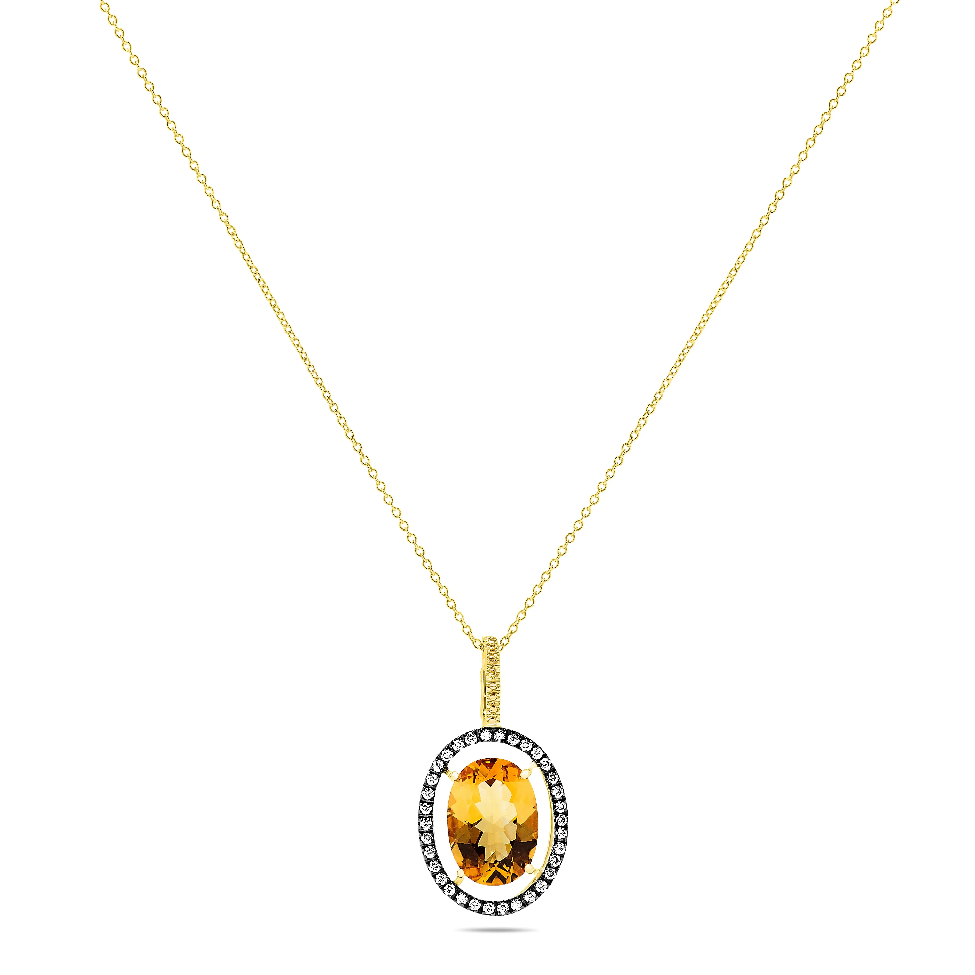 14k Yellow Gold Large Citrine Center Stone and Diamond Halo Gemstone Pendant Necklace, Birthstone of November