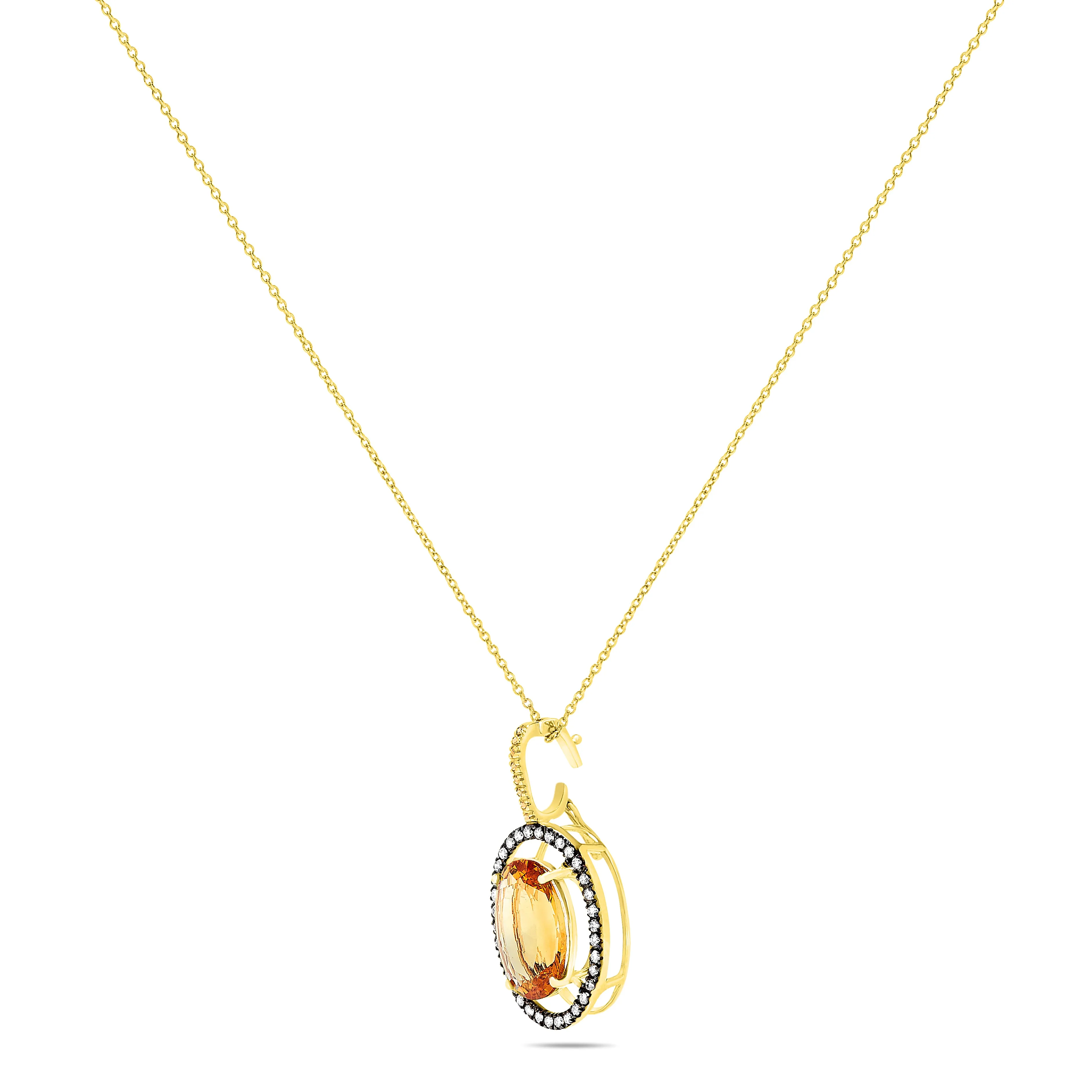 14k Yellow Gold Large Citrine Center Stone and Diamond Halo Gemstone Pendant Necklace, Birthstone of November