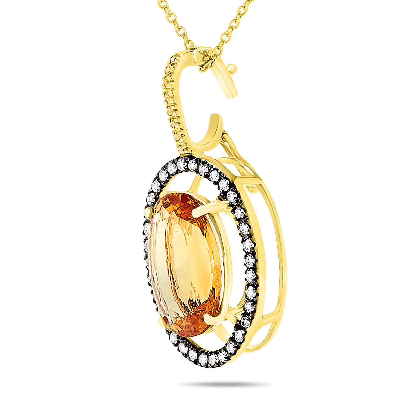 14k Yellow Gold Large Citrine Center Stone and Diamond Halo Gemstone Pendant Necklace, Birthstone of November