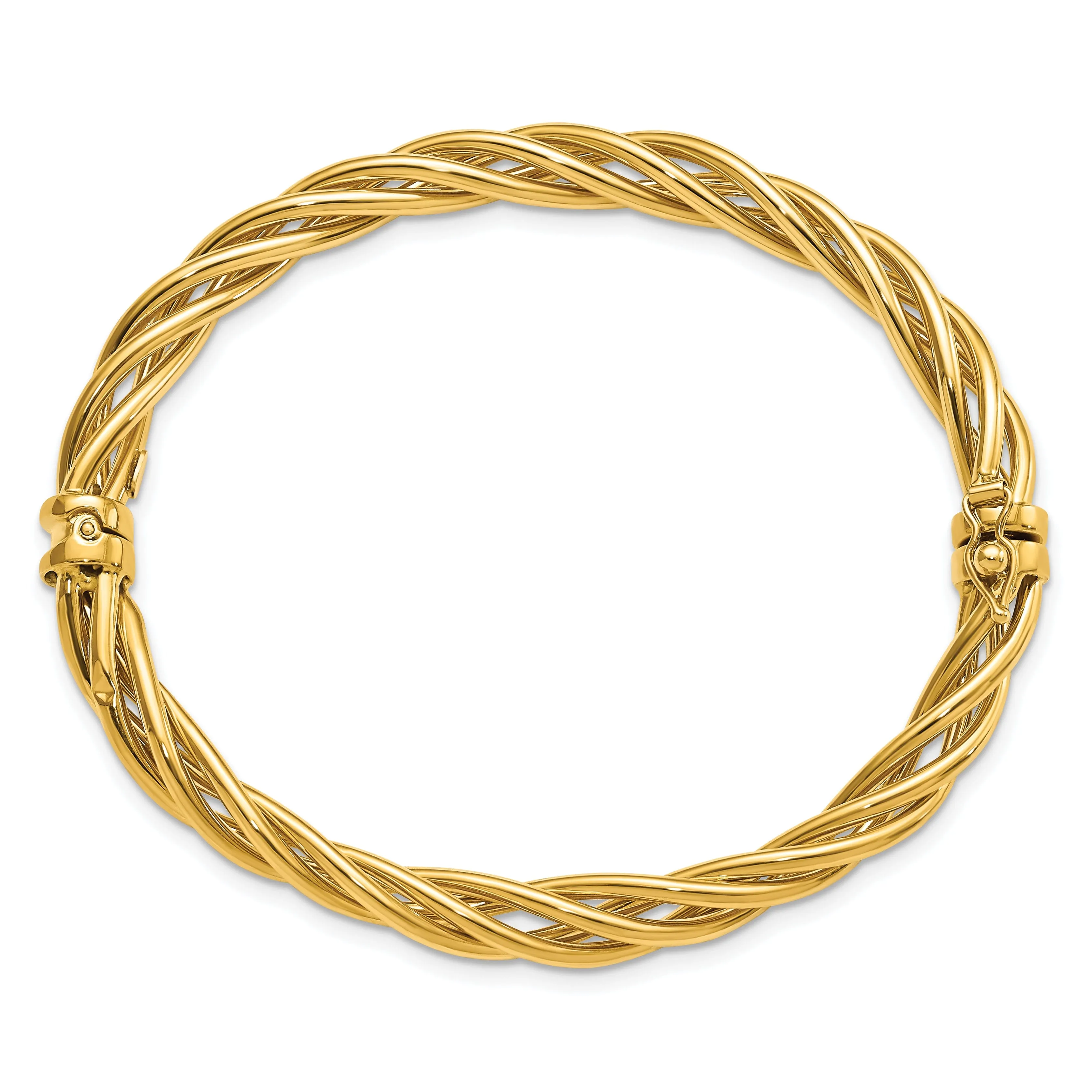 14k Yellow Gold Polished Twisted Hinged Bangle