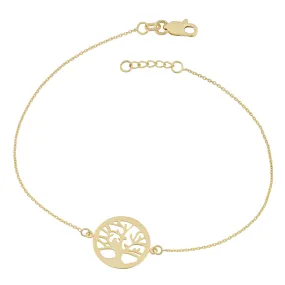 14k Yellow Gold Tree Of Life Adjustable Womens Bracelet, 7.5"