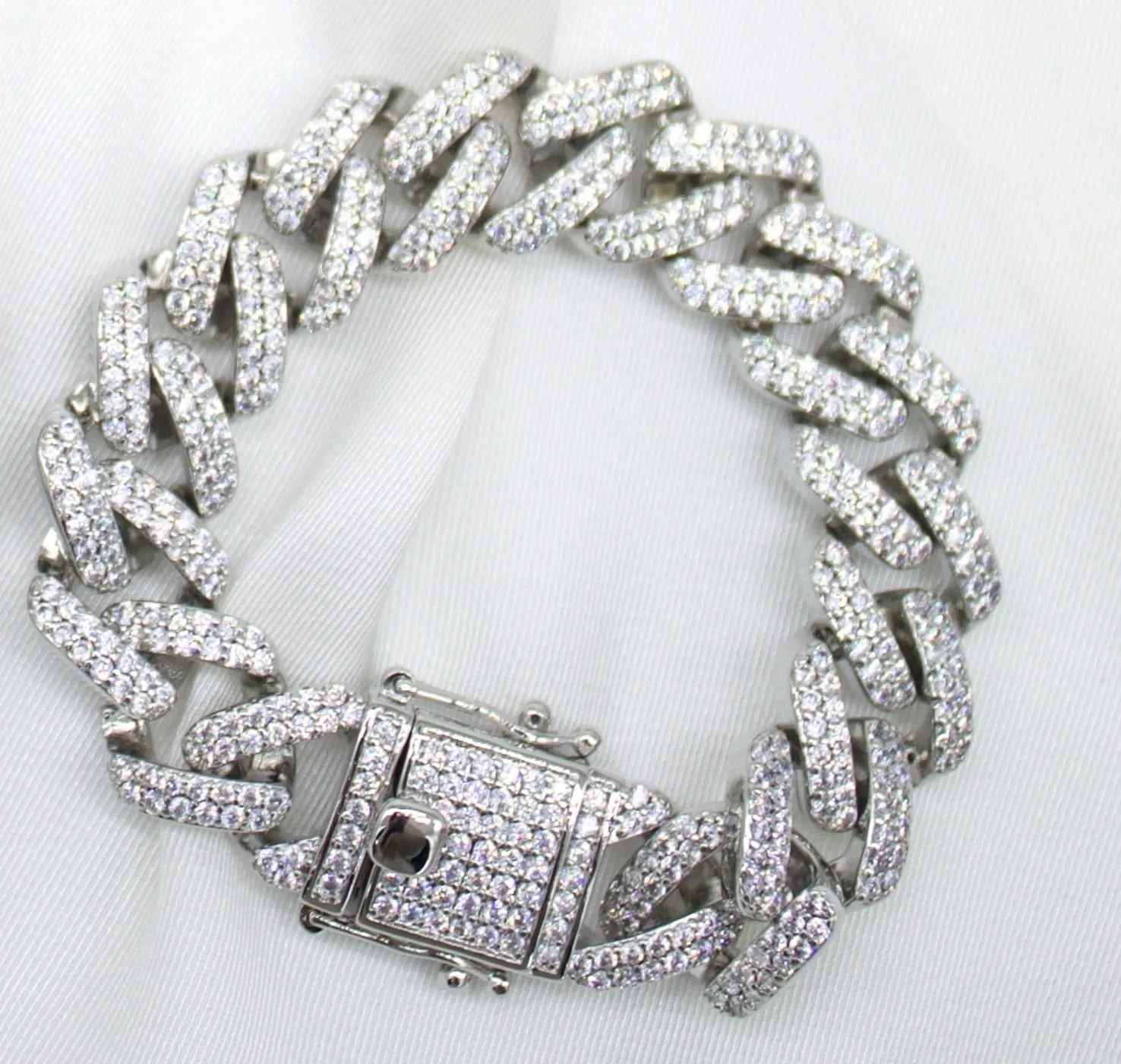 14mm Cuban Curb Chain Bracelet With Clear CZ Stones (I289)