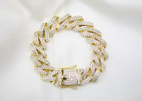 14mm Cuban Curb Chain Bracelet With Clear CZ Stones (I289)