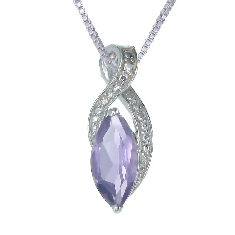 1.50 cttw Purple Amethyst Pendant Necklace .925 Sterling Silver 12x6 MM Marquise