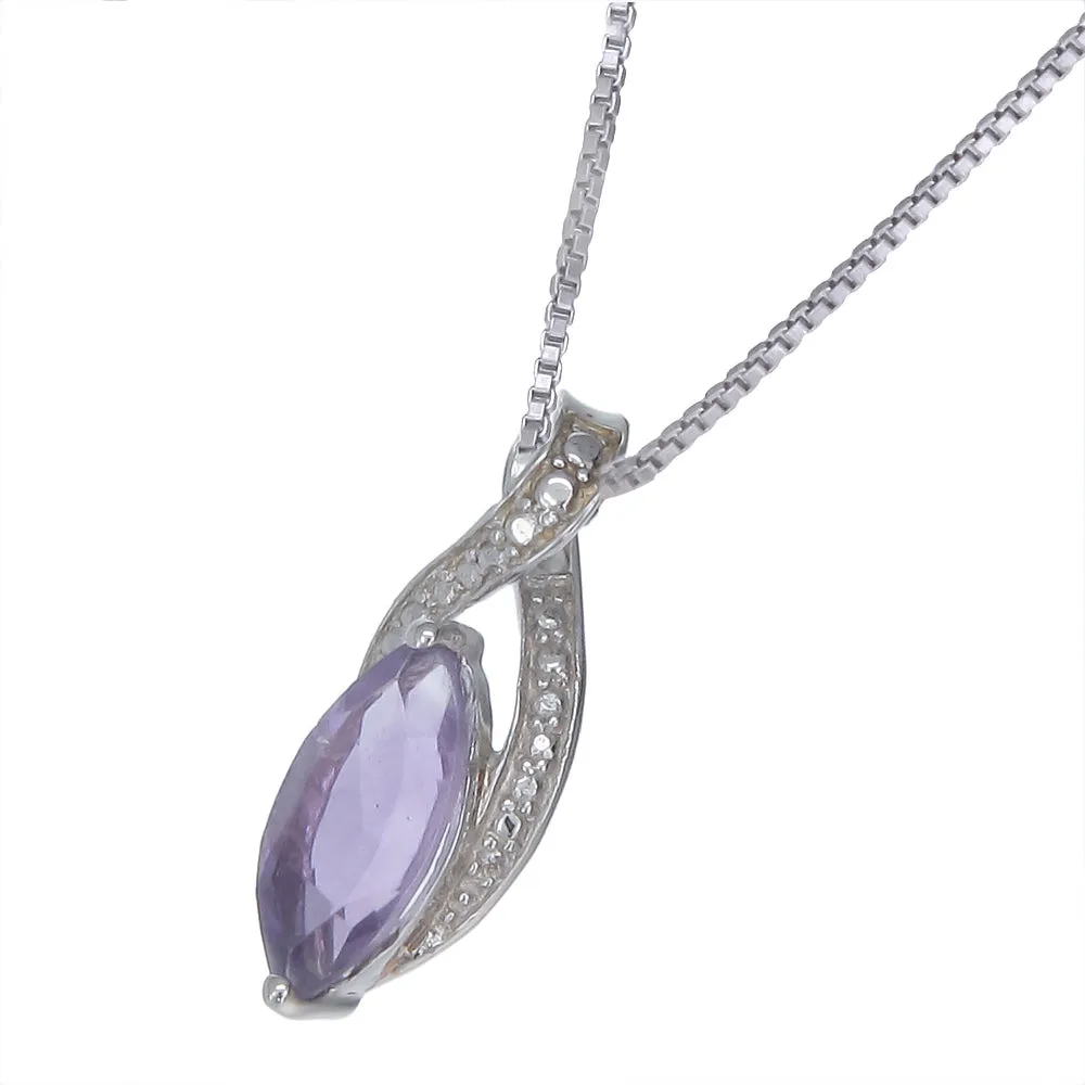 1.50 cttw Purple Amethyst Pendant Necklace .925 Sterling Silver 12x6 MM Marquise