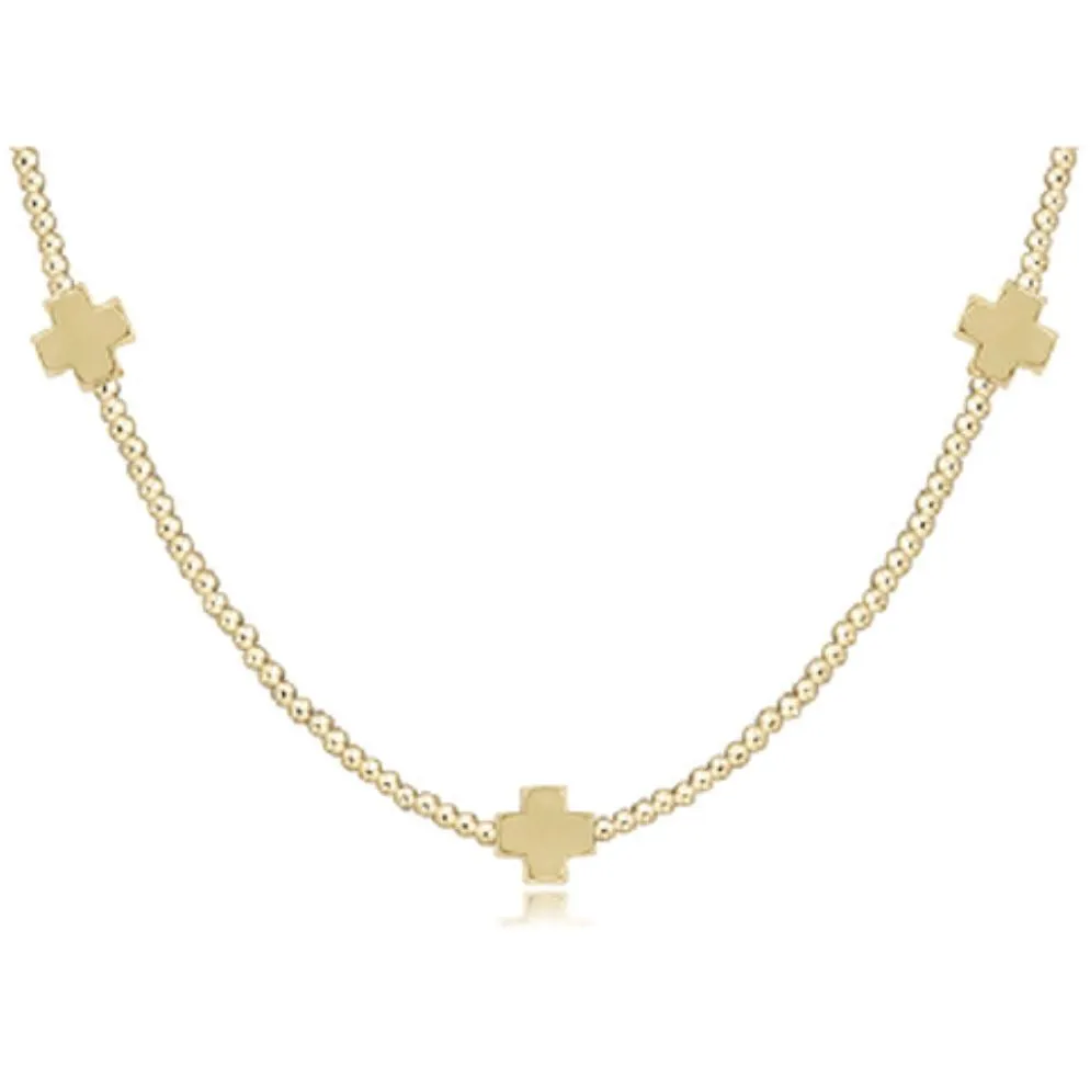 15" Choker Signature Cross Gold Pattern 2mm Bead